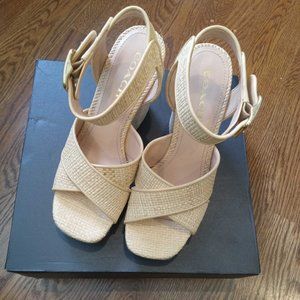 Coach Nelly Raffia Sandal, Natural, New in Box